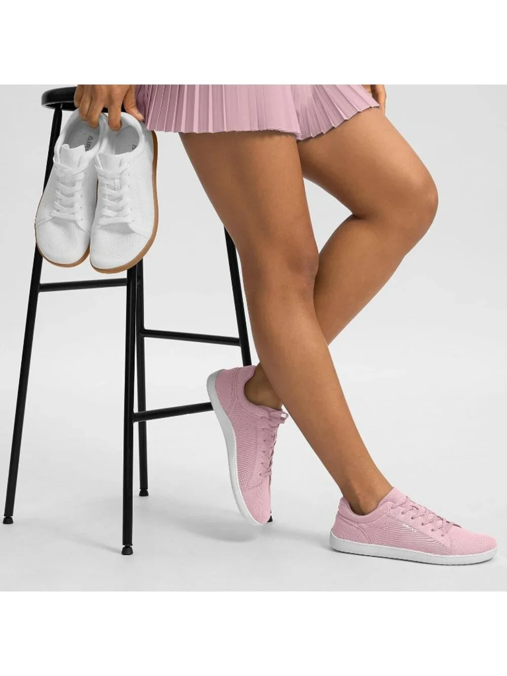 Women's Pink Knit Minimalist Barefoot Zero Drop Comfort Casual Walking Sneakers